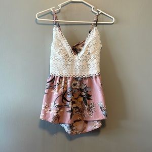 SHEIN White and Pink Floral Lace Camisole